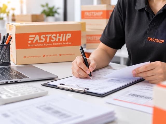 พนักงาน FastShip กรอกเอกสารสำหรับ Shipment