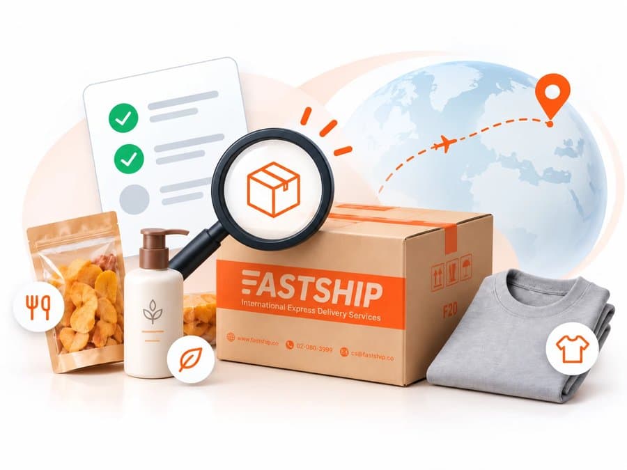 กล่อง FastShip พร้อมแว่นขยายตรวจสอบสินค้า อาหารแห้ง ครีม และเสื้อผ้า