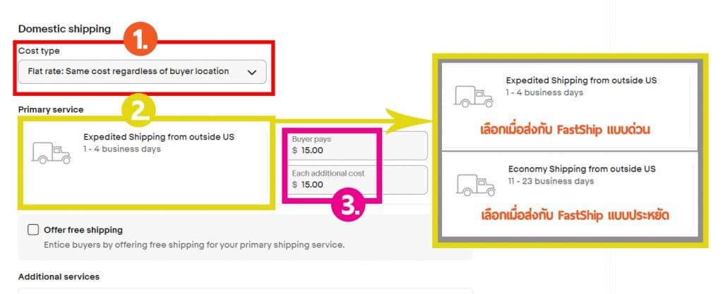 ส่งพัสดุกับFastShip จะเลือก Shipping Option บน eBay อย่างไร?